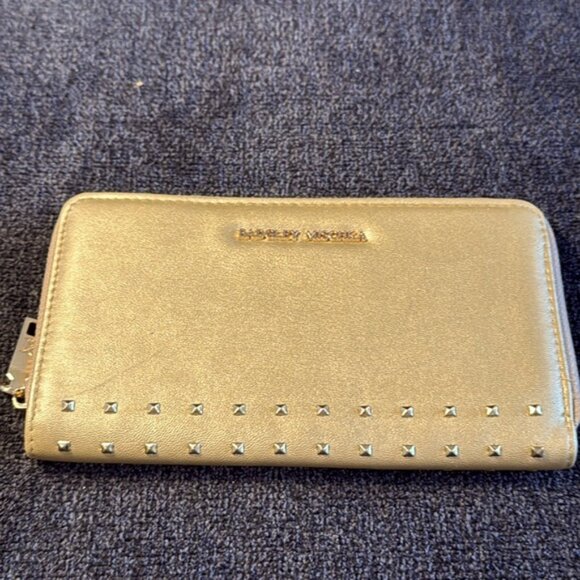 Badgley Mischka Vegan Leather Gold Studded Zippered Wallet (EUC) - Picture 5 of 17
